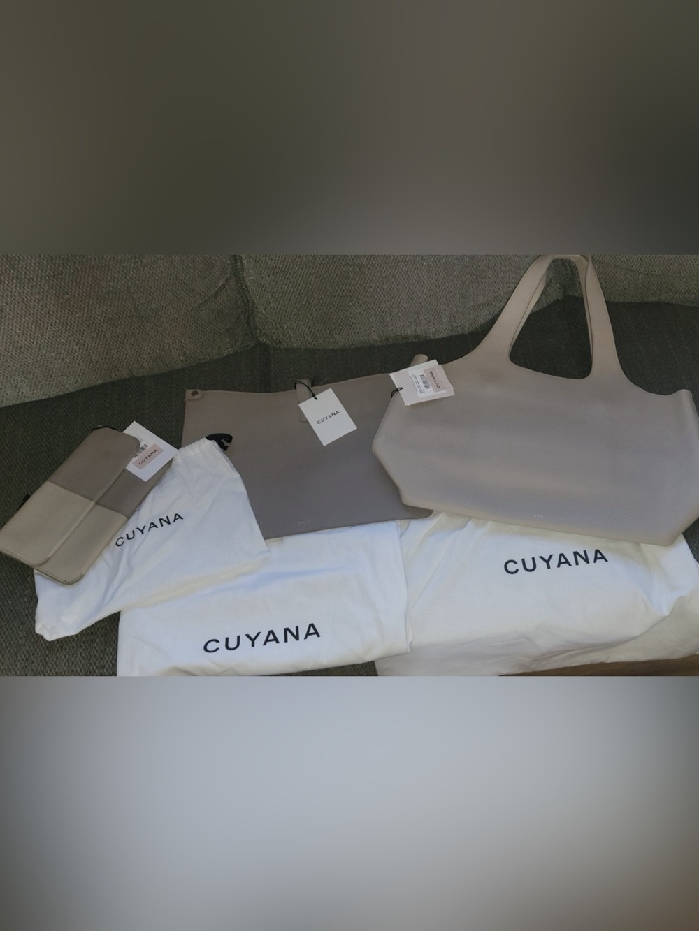 Cuyana Neutral Beige & Taupe Tote Set